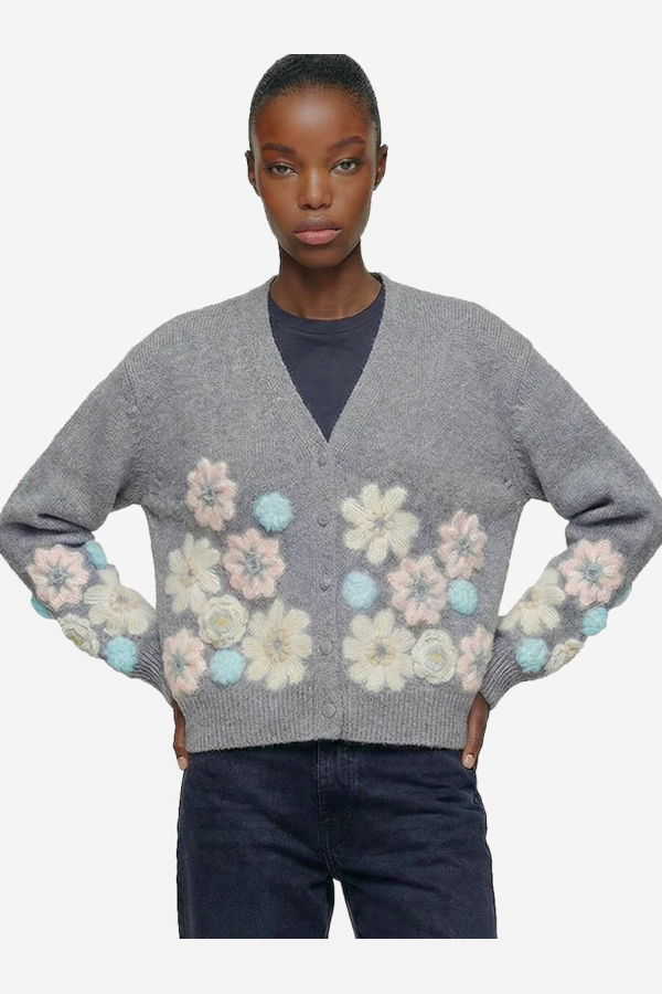 Ganni Cotton Cashmere Flower Cardigan