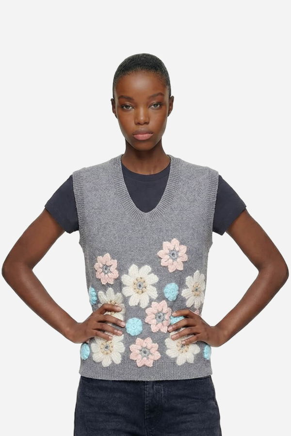 Ganni Cotton Cashmere Flower Vest