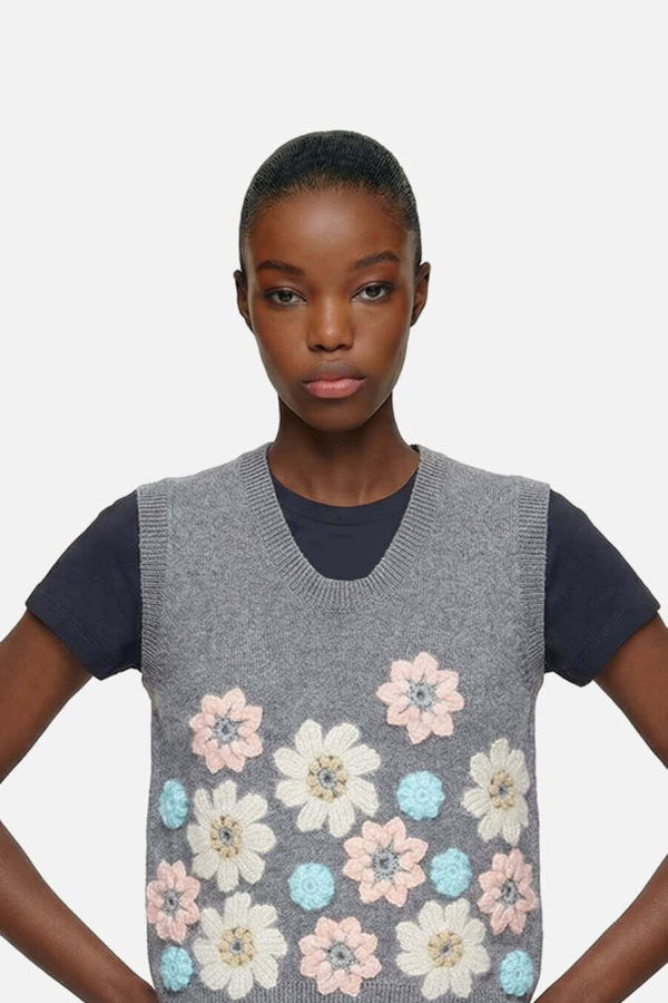 Ganni Cotton Cashmere Flower Vest