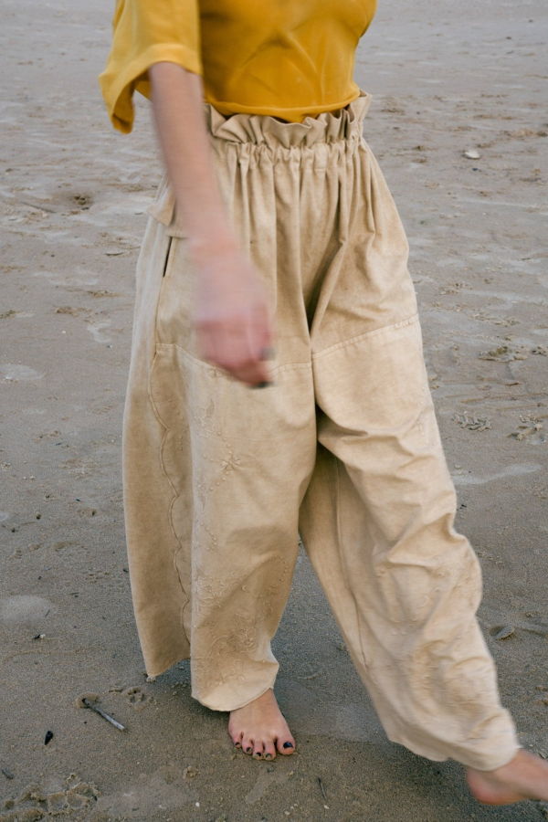 OUND HAND DYED REPURPOSED BED LINEN TROUSERS - Multi