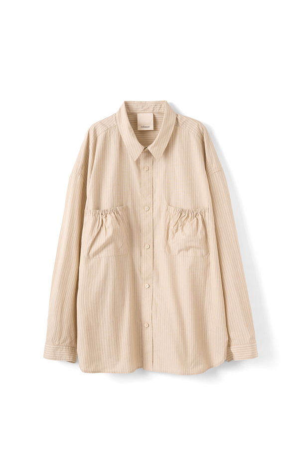 REFOMED Stripe Wrist Patch Wide Shirt - Beige