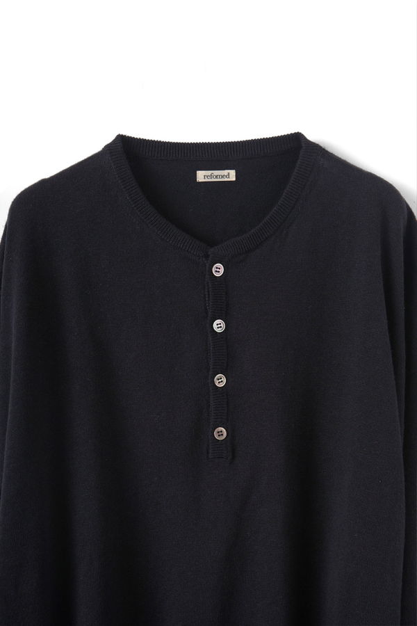 REFOMED Old Henley Neck Knit - Black