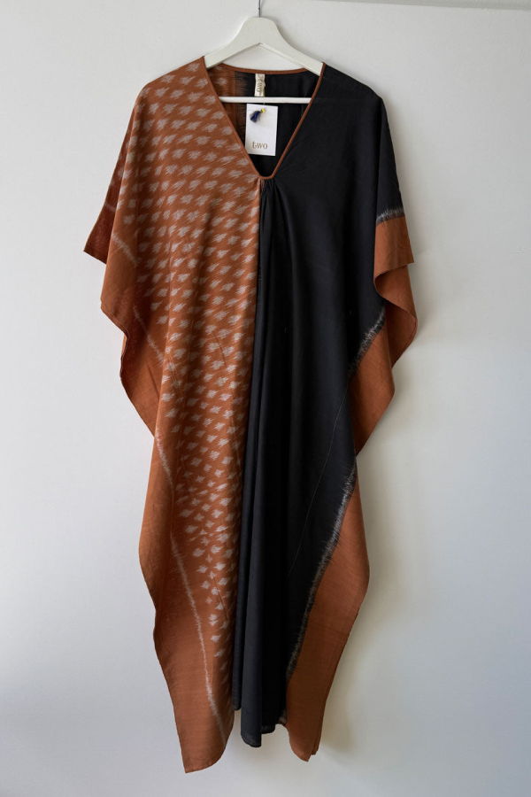 Two Long Ikat Caftan - Terracotta/Black