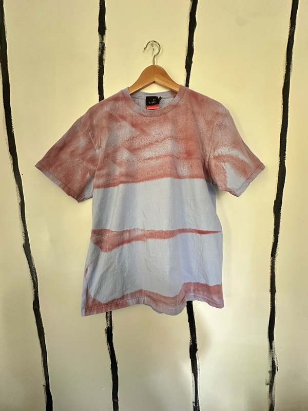 Audrey Louise Reynolds ALR Oversized Honduran Cotton One of a Kind Unisex Airbrush Stripes T-Shirt - Rad Plaid