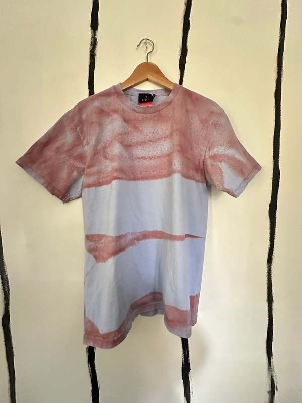 Audrey Louise Reynolds ALR Oversized Honduran Cotton One of a Kind Unisex Airbrush Stripes T-Shirt - Rad Plaid