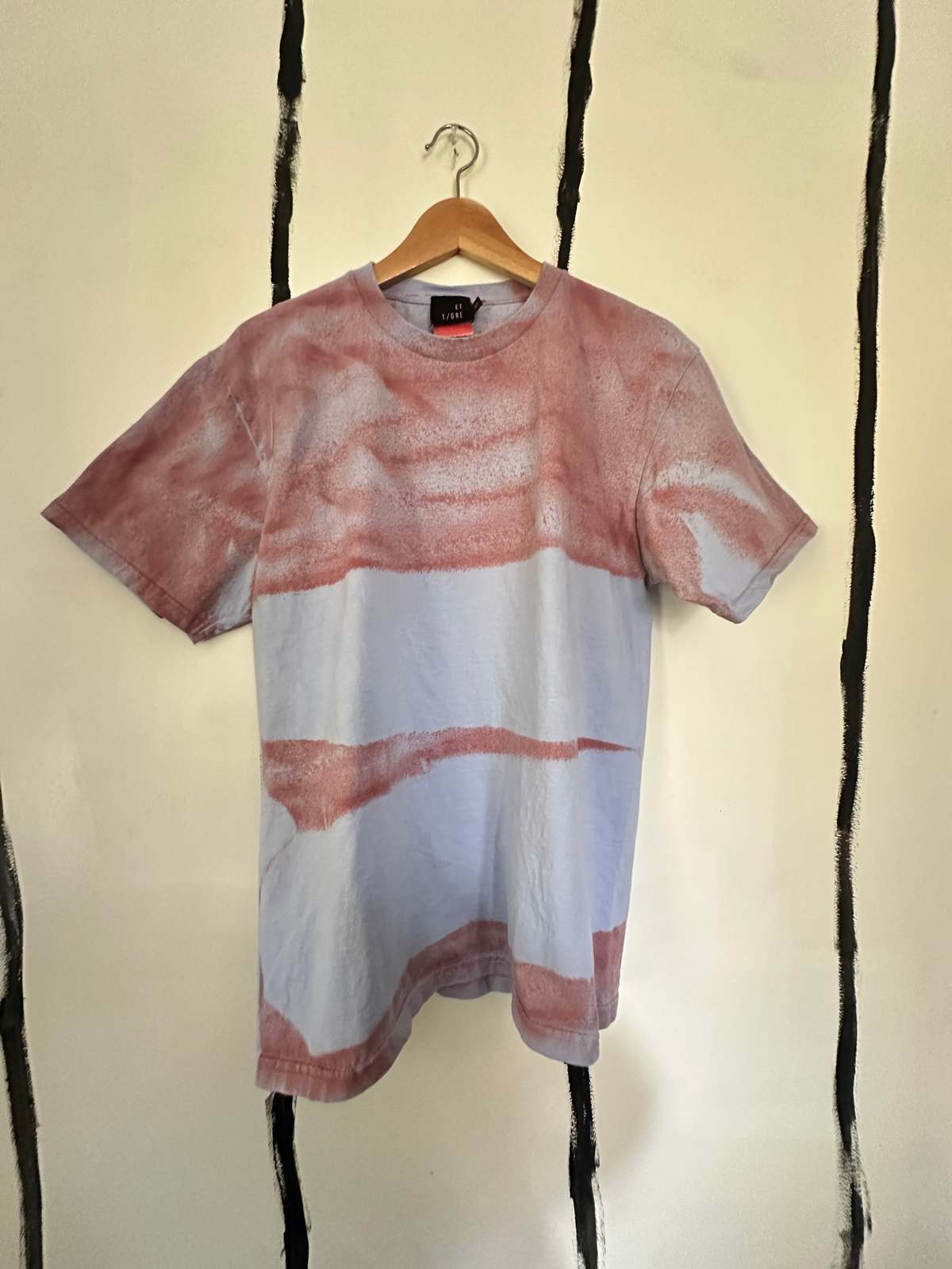 Audrey Louise Reynolds ALR Oversized Honduran Cotton One of a Kind Unisex Airbrush Stripes T-Shirt - Rad Plaid - Image 3 of 3