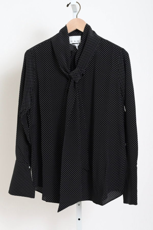 SA SU PHI Shirt With Scarf - Black and White Micro Dots Top