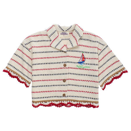 Kids Maison Mangostan Child Terry T Shirt - Pink/Red Stripes