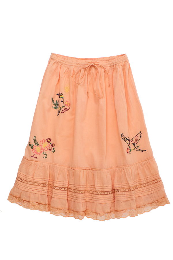KIDS Maison Mangostan Child Birds Embroidered Skirt - Orange
