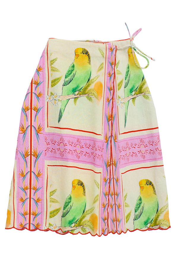 KIDS Maison Mangostan Birds Patchwork Skirt - Pink