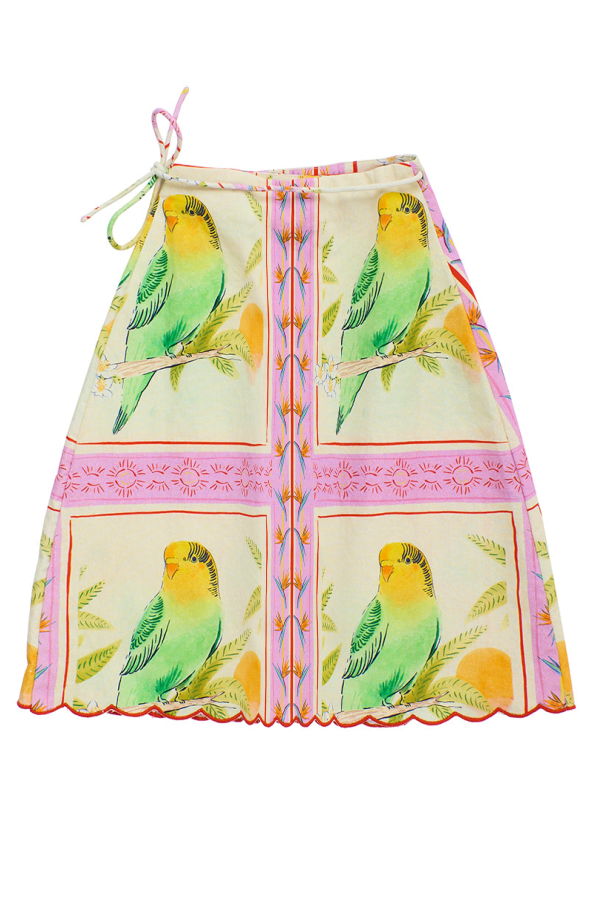 KIDS Maison Mangostan Birds Patchwork Skirt - Pink