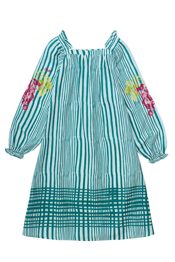 KIDS Maison Mangostan Uvas Striped Dress - Green