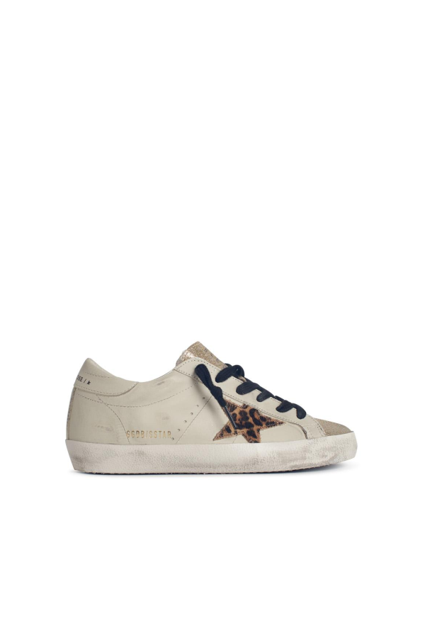 Golden Goose Super-Star Leather Blend Sneakers With Leopard Pony Hair Star - Light Beige