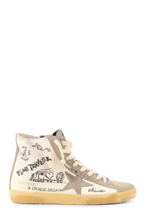 Golden Goose Leather Sneakers With All-Over Francy Journey Print - White/Taupe/Black