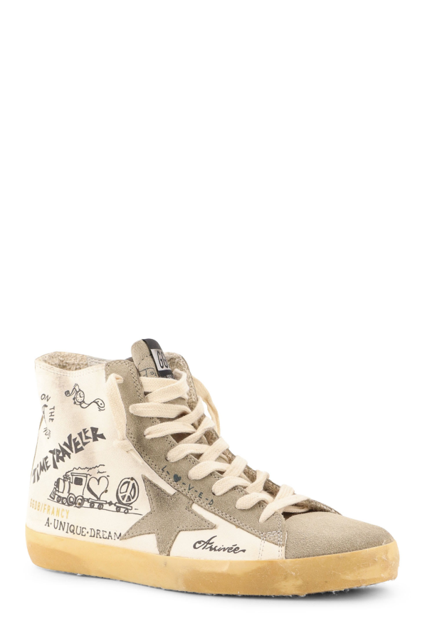 Golden Goose Leather Sneakers With All-Over Francy Journey Print - White/Taupe/Black