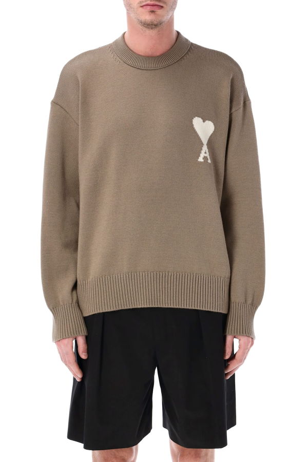 Ami Alexandre Mattiussi Ami Paris Ami De Coeur Crewneck Knit Sweater - Beige
