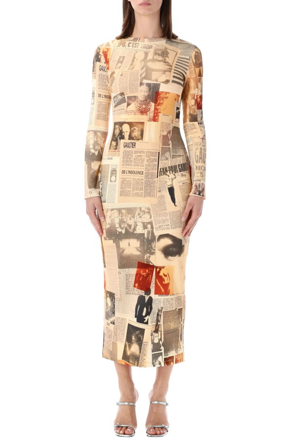 Jean Paul Gaultier Journal Print Long Dress - Ecru Journal