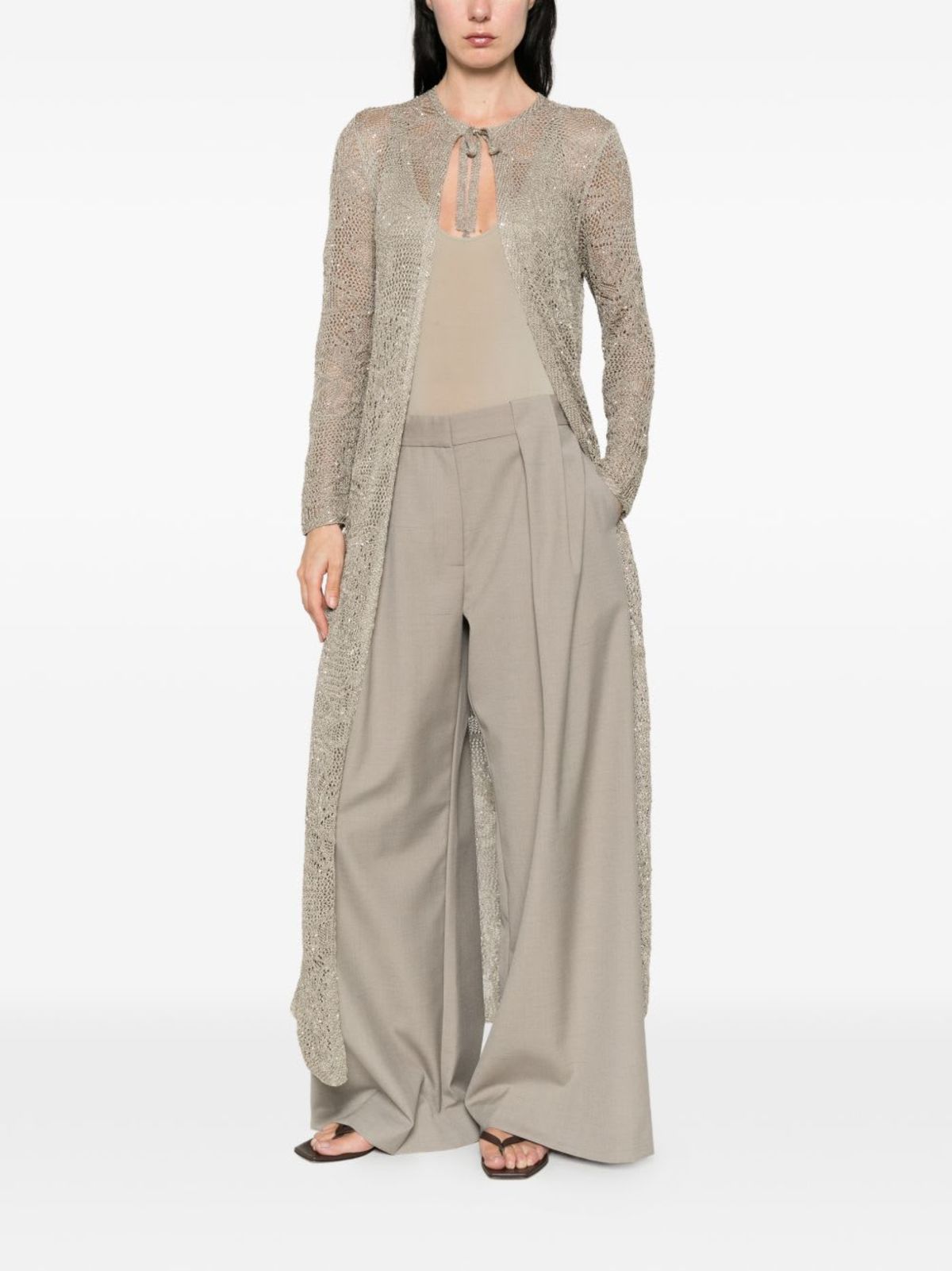 Fabiana Filippi Tie-Detail Long Cardigan - Khaki Green - Image 4 of 5
