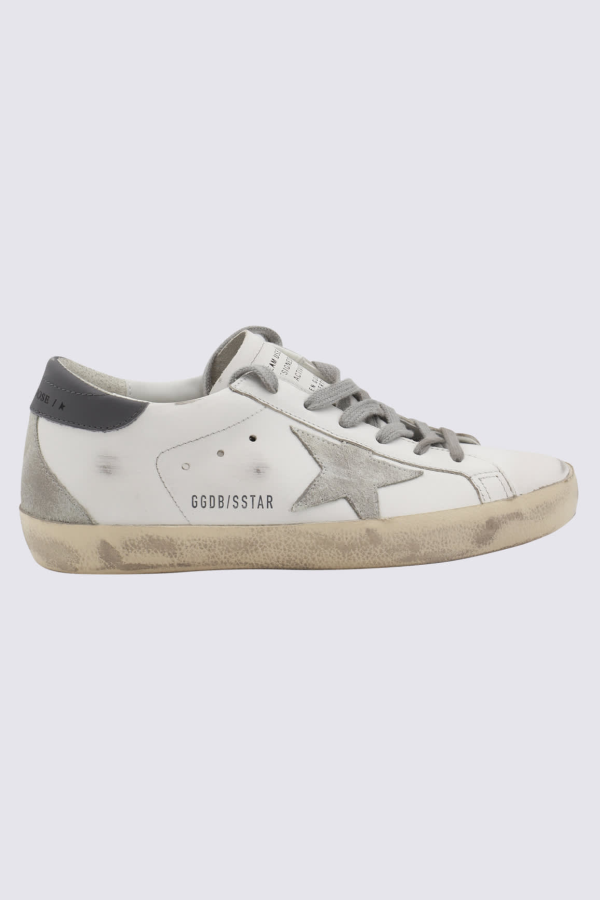 Golden Goose White and Grey Leather Super-Star Sneakers