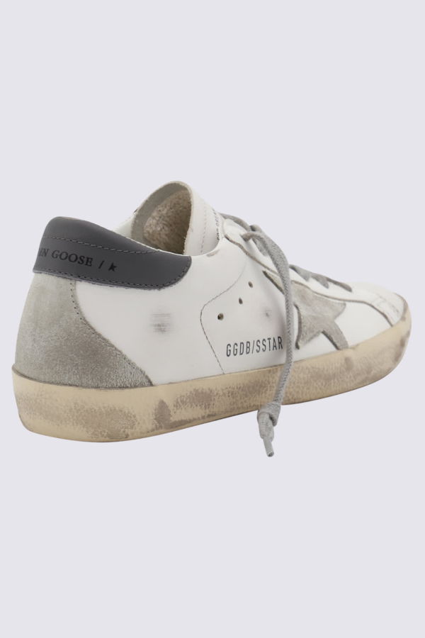 Golden Goose White and Grey Leather Super-Star Sneakers
