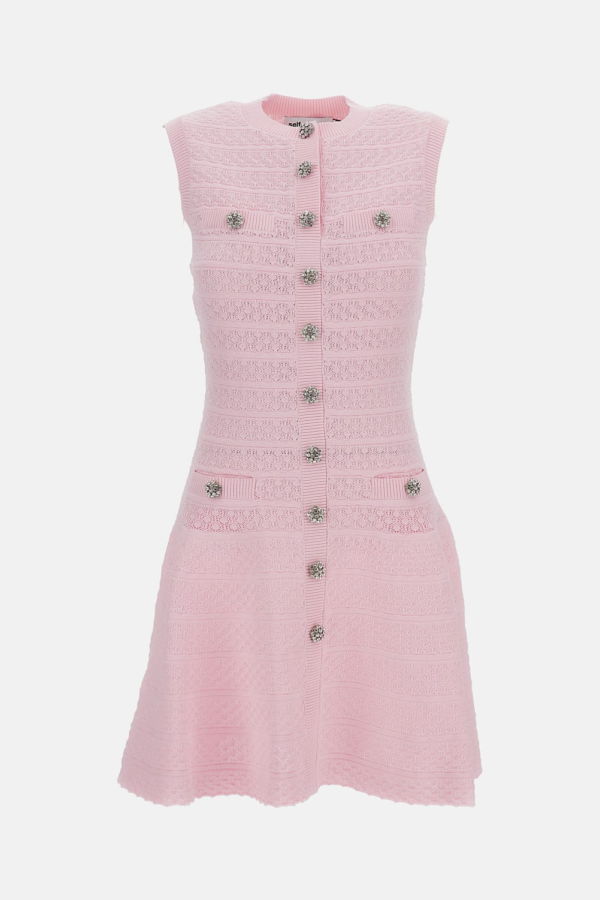 Self-Portrait Pointelle Diamante Knit Mini Dress - Pink