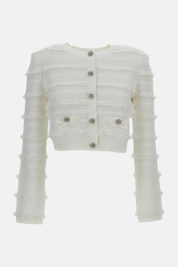 Self-Portrait Pointelle Diamante Cardigan - White