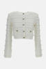 Self-Portrait Pointelle Diamante Cardigan - White - Thumbnail 1