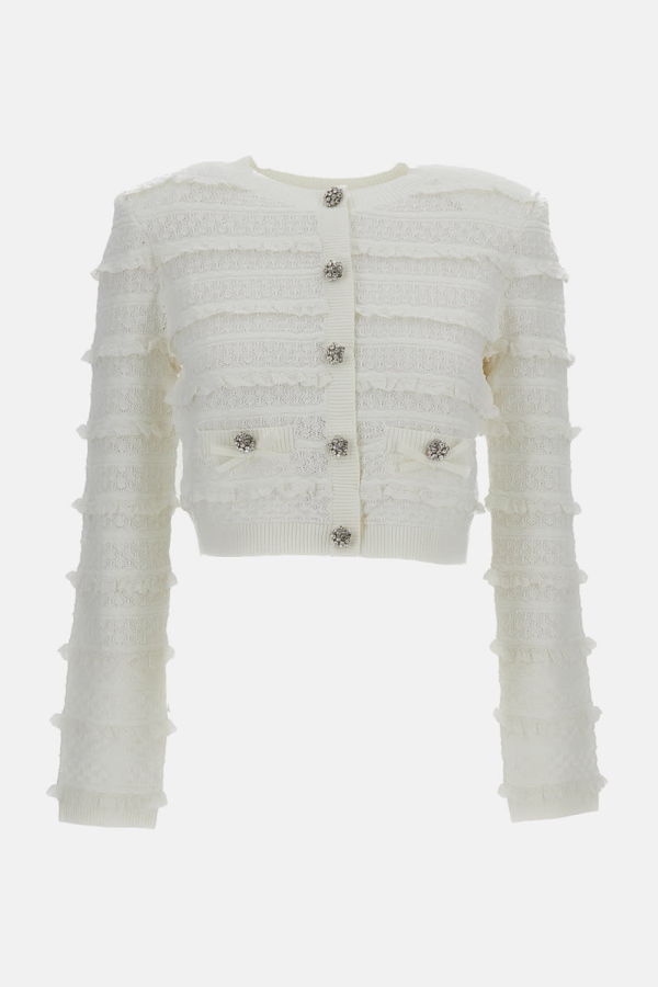 Self-Portrait Pointelle Diamante Cardigan - White