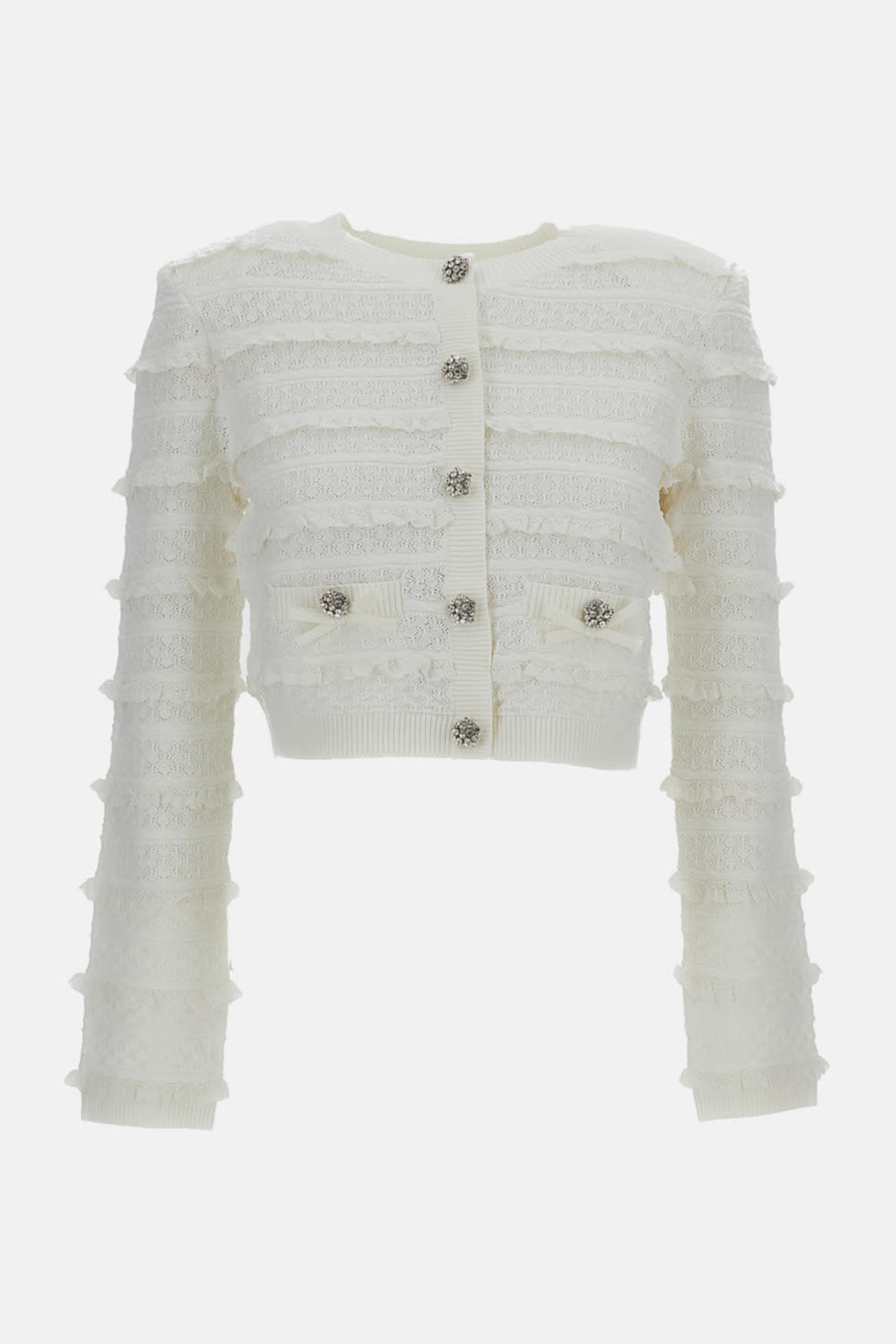 Self-Portrait Pointelle Diamante Cardigan - White - Image 1 of 3