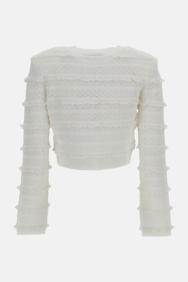 Self-Portrait Pointelle Diamante Cardigan - White