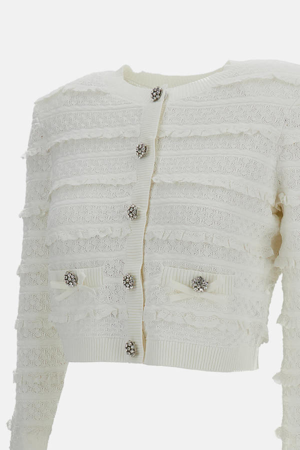 Self-Portrait Pointelle Diamante Cardigan - White