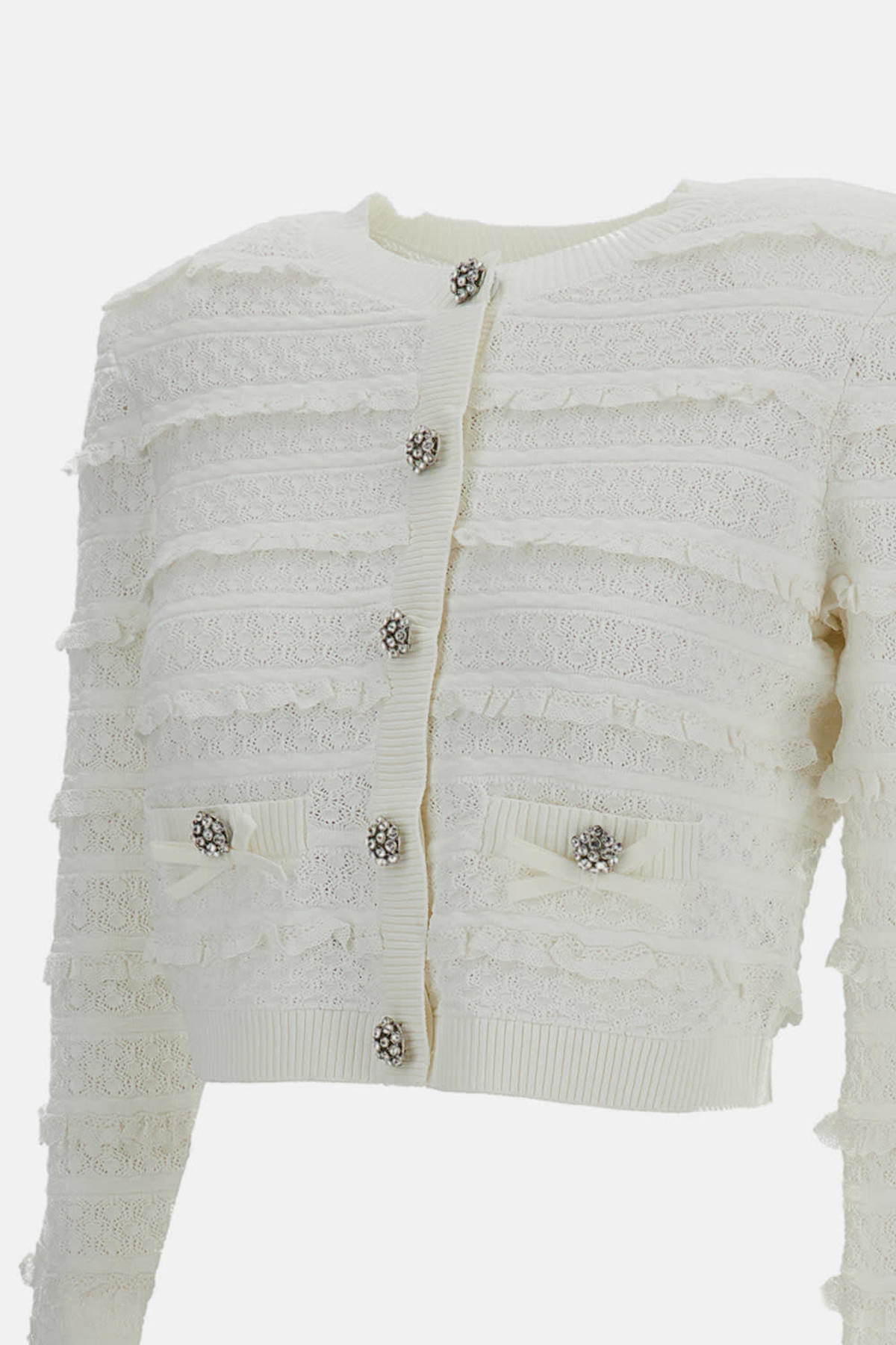 Self-Portrait Pointelle Diamante Cardigan - White - Image 3 of 3