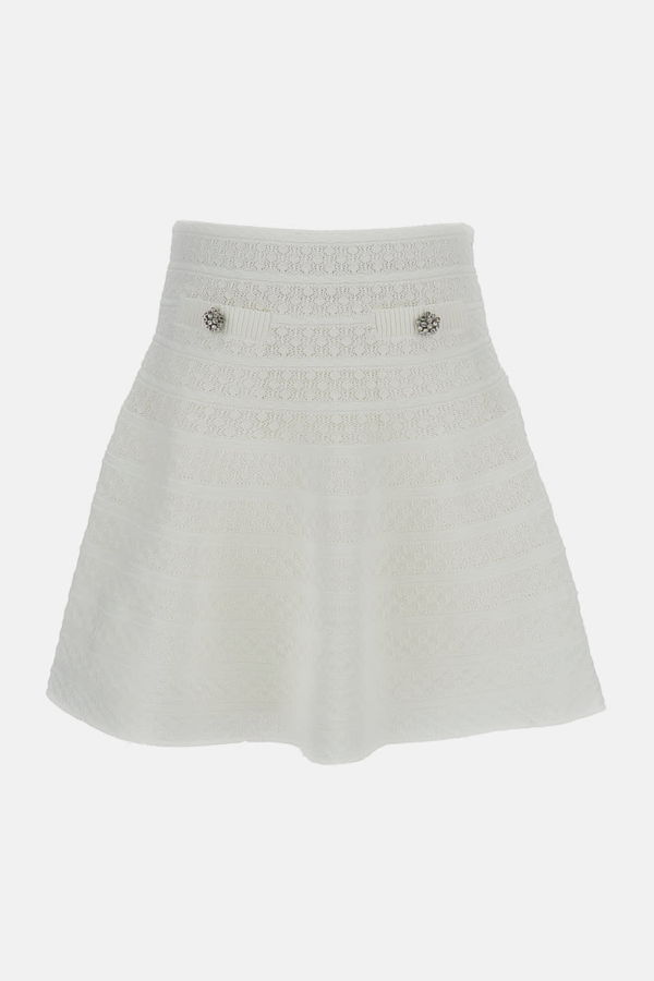 Self-Portrait Pointelle Knit Mini Skirt - White