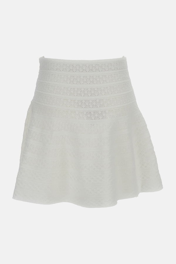 Self-Portrait Pointelle Knit Mini Skirt - White