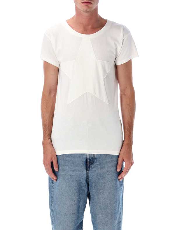 MM6 Maison Margiela Star Patch Fitted Cotton T-Shirt - Off White MM6 Maison Margiela Star Patch Fitted Cotton T-Shirt - Off White