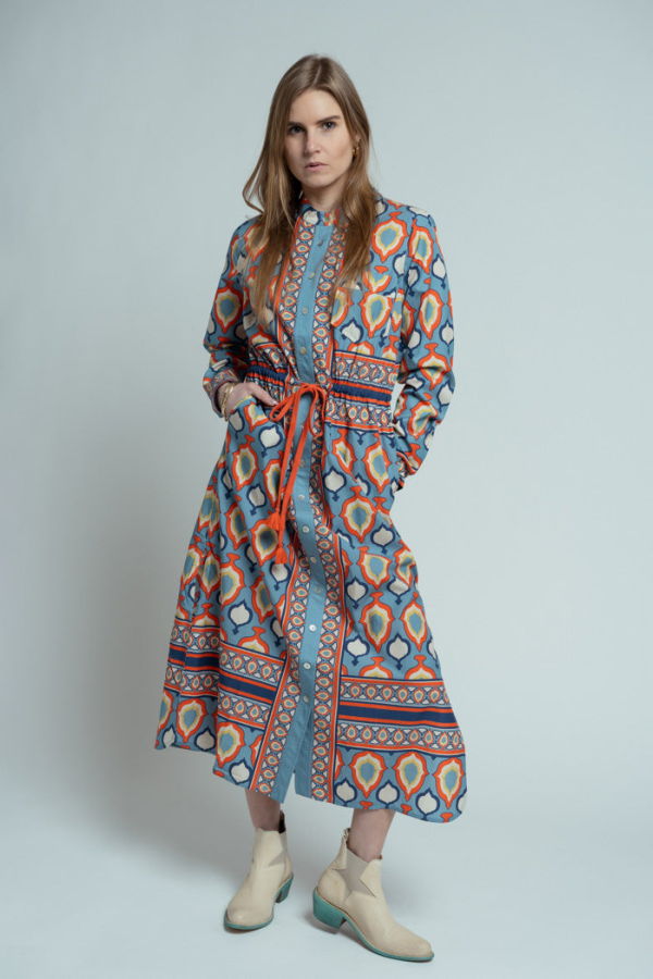 Hope for Flowers Band Collar Shirtdress - Chambray Medallion