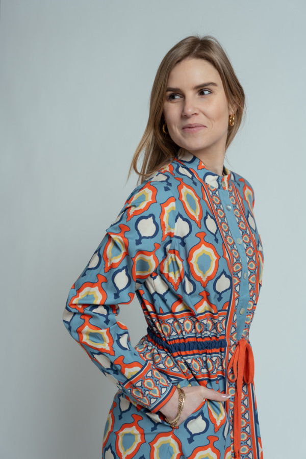 Hope for Flowers Band Collar Shirtdress - Chambray Medallion