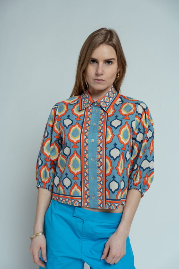 Hope for Flowers Tuck Sleeve Shirt - Chambray Medallion