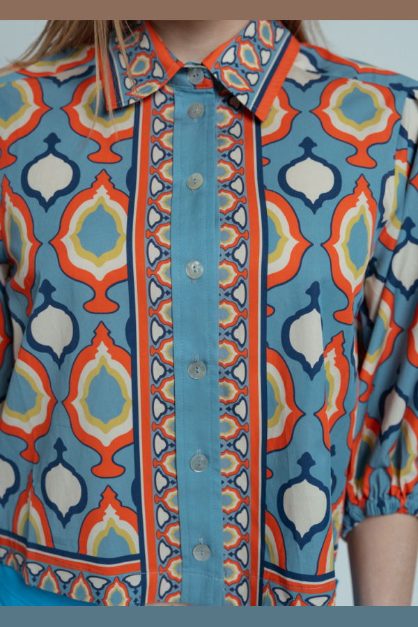 Hope for Flowers Tuck Sleeve Shirt - Chambray Medallion