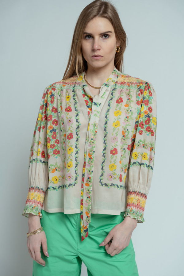 Hope for Flowers Smocked Tie Shirt - Custard Floral