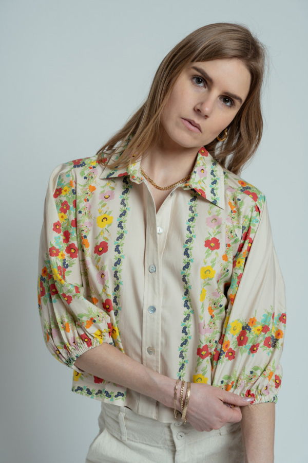 Hope for Flowers Custard Floral Tuck Sleeve Shirt