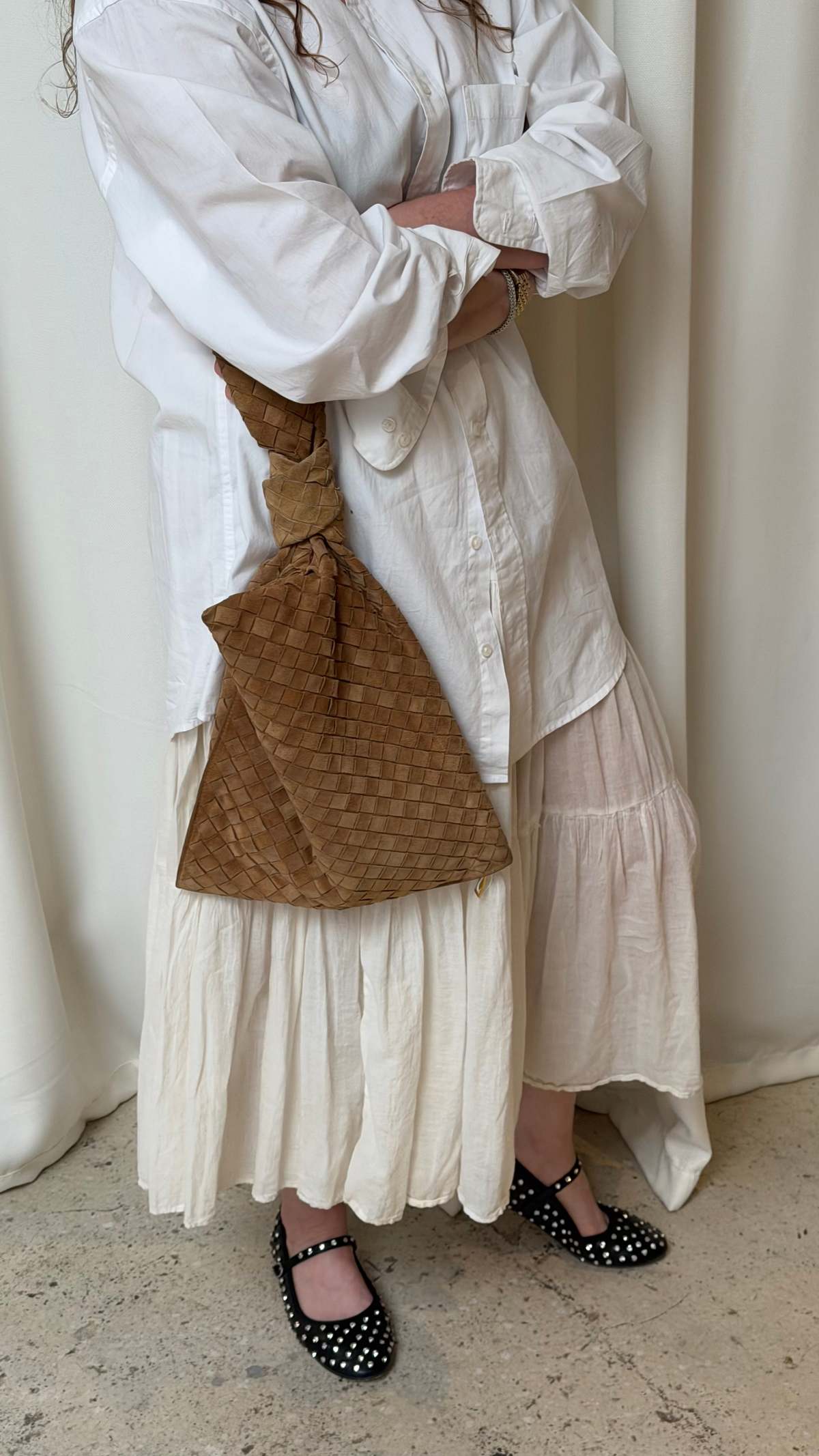 Preloved Bottega Veneta Intrecciato Twist Suede Bag with Top Handle - Camel - Image 1 of 6