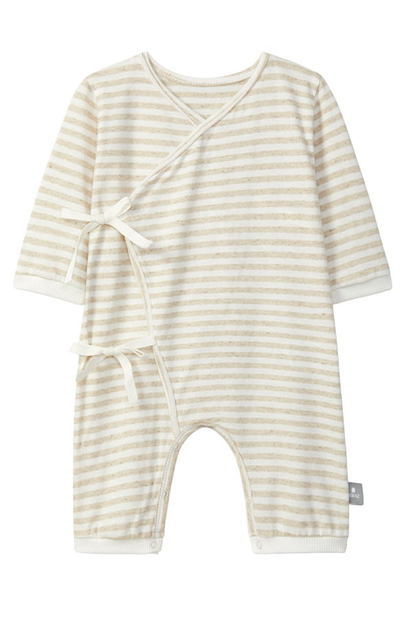 KIDS Snug Baby Jumpsuit Linen Stripes - Beige
