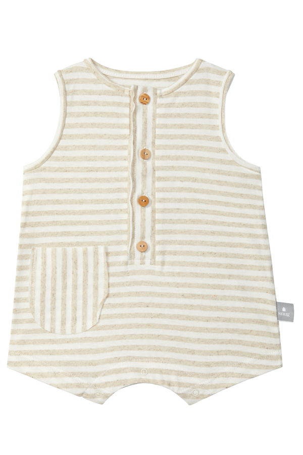 KIDS Snug Baby Romper Linen Stripes Romper - Beige