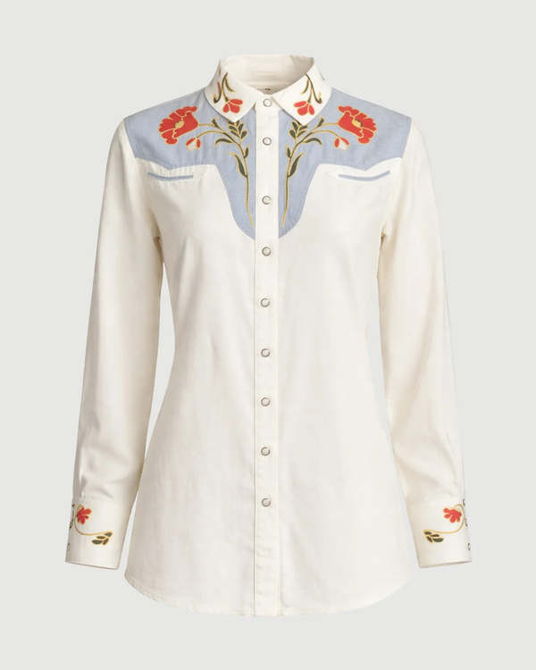 The Great. The Embroidered Western Shirt - Cream