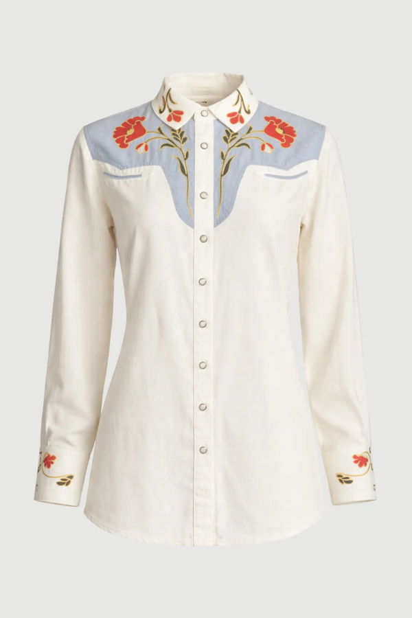 The Great. The Embroidered Western Shirt - Cream