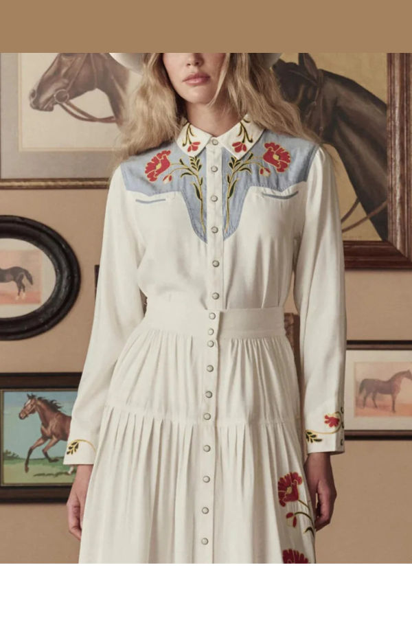 The Great. The Embroidered Western Shirt - Cream
