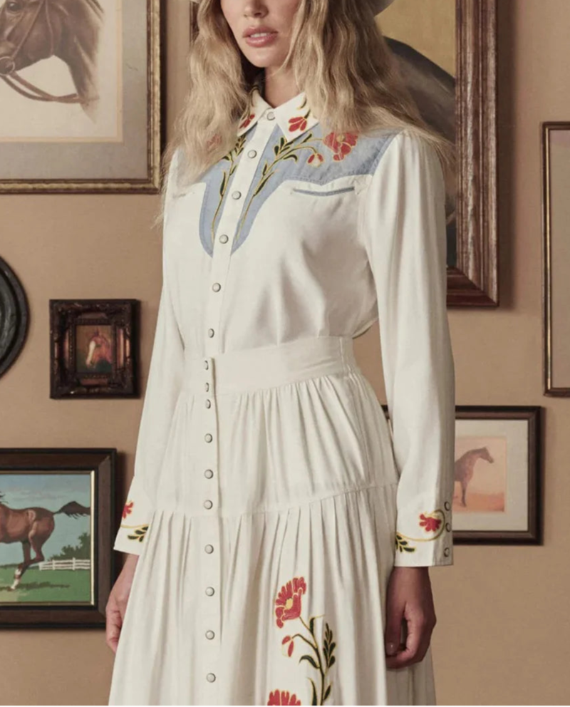 The Great. The Embroidered Western Shirt - Cream