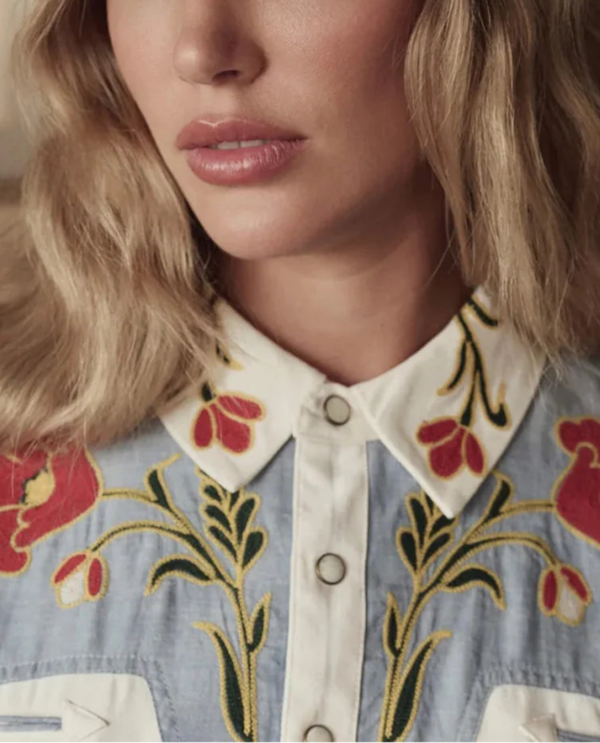 The Great. The Embroidered Western Shirt - Cream