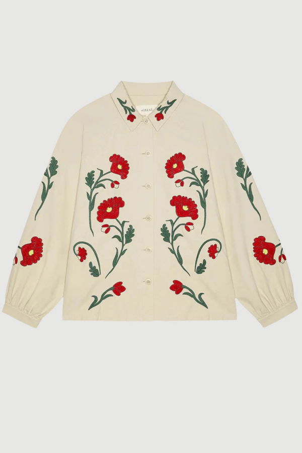 The Great. The Western Embroidered Commodore Jacket - Cream
